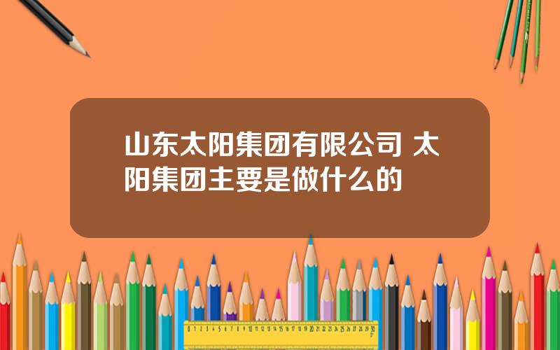 山东太阳集团有限公司 太阳集团主要是做什么的